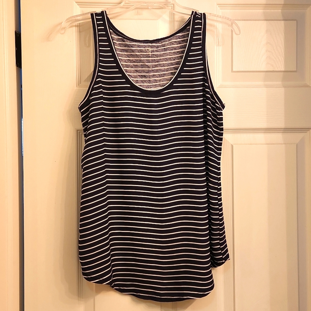 LOFT Black and White Striped Tank Top